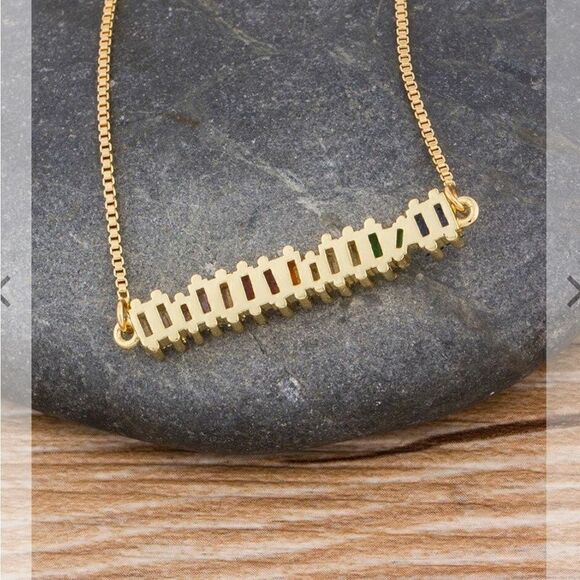 NWT - Colorful Cubic Zirconia Baguette Bar Silver Plated Necklace - 18” - Picture 7 of 7